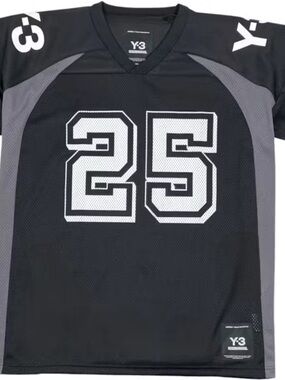 Y-3 Men’s Black & Gray Mesh Jersey with White Number 25